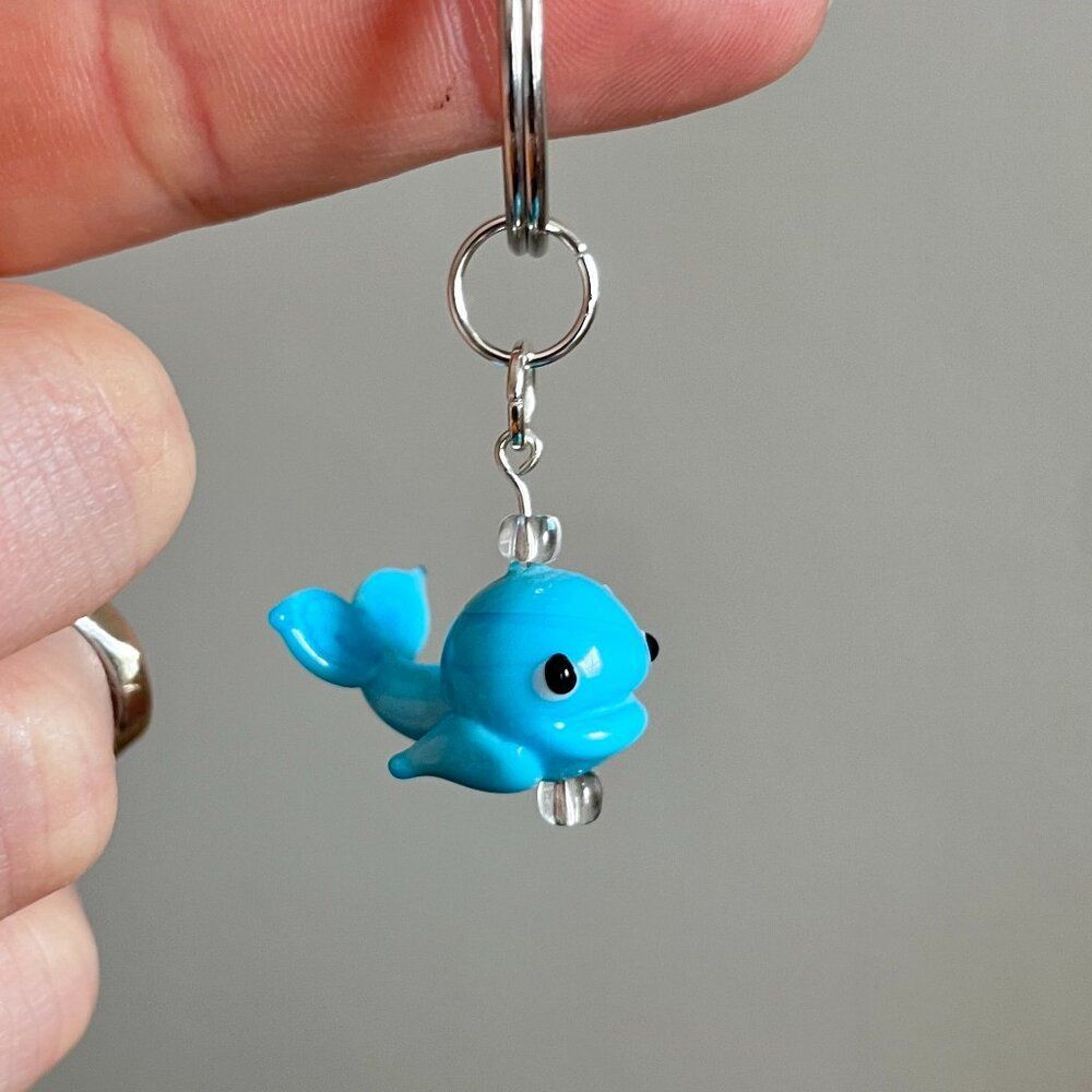 Bright Blue Ceramic Whale / Dolphin Charm Key Chain